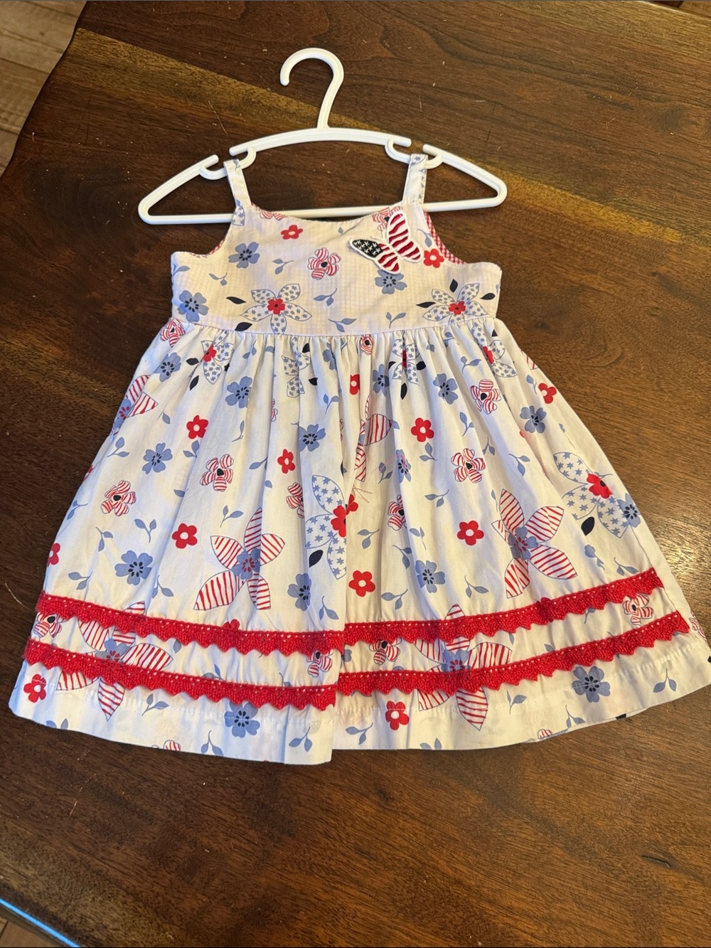 Blueberri Boulevard Girls White Sundress with Red & Blue Floral Print
